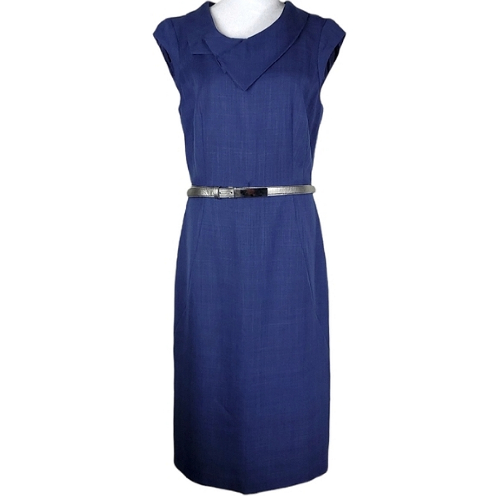 Sharagano Navy Belted Sheath Dress